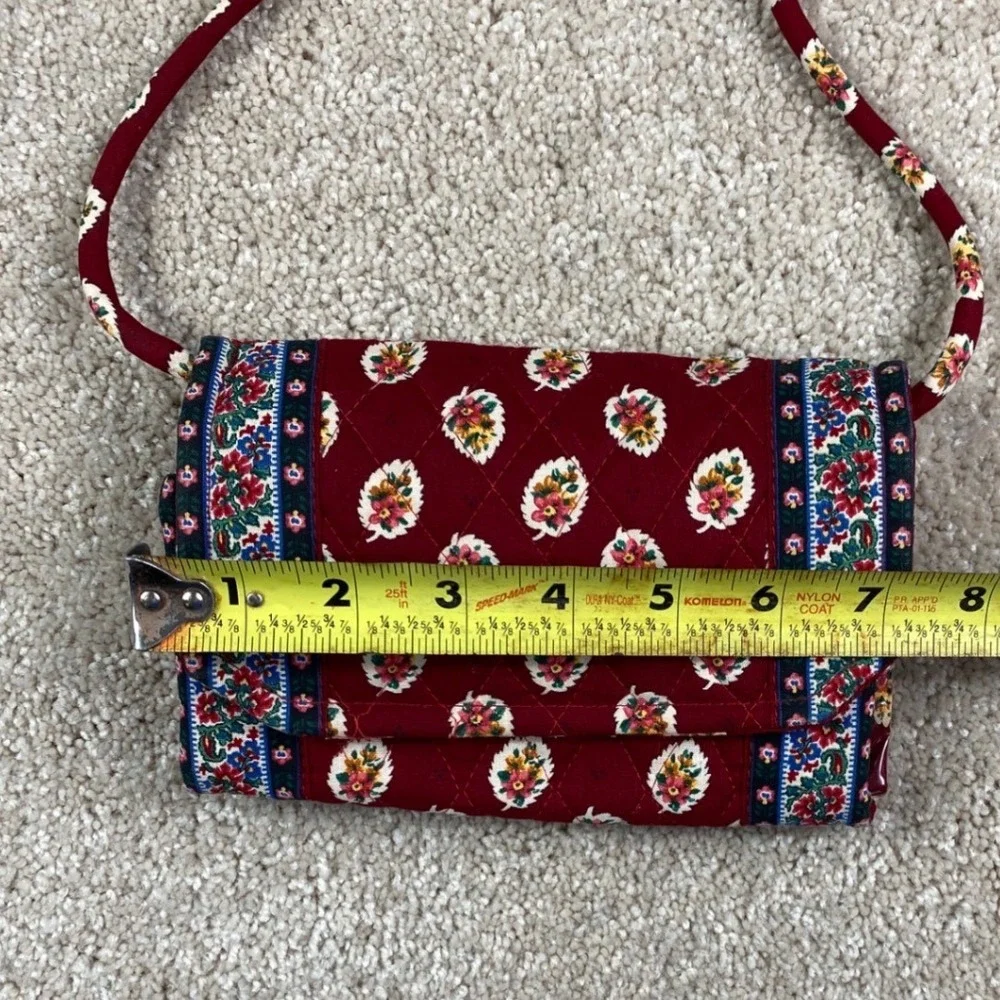 Vera Bradley Burgundy Red Floral Quilted Cotton Crossbody Wallet Bag ID Holder